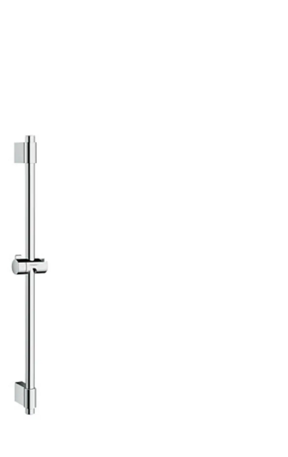 Hansgrohe Brausestange in chromfarbenem Finish, schlankes, vertikales Design, geeignet für die Montage in Duschbereichen, mit Halterungen zur Befestigung an Wänden.